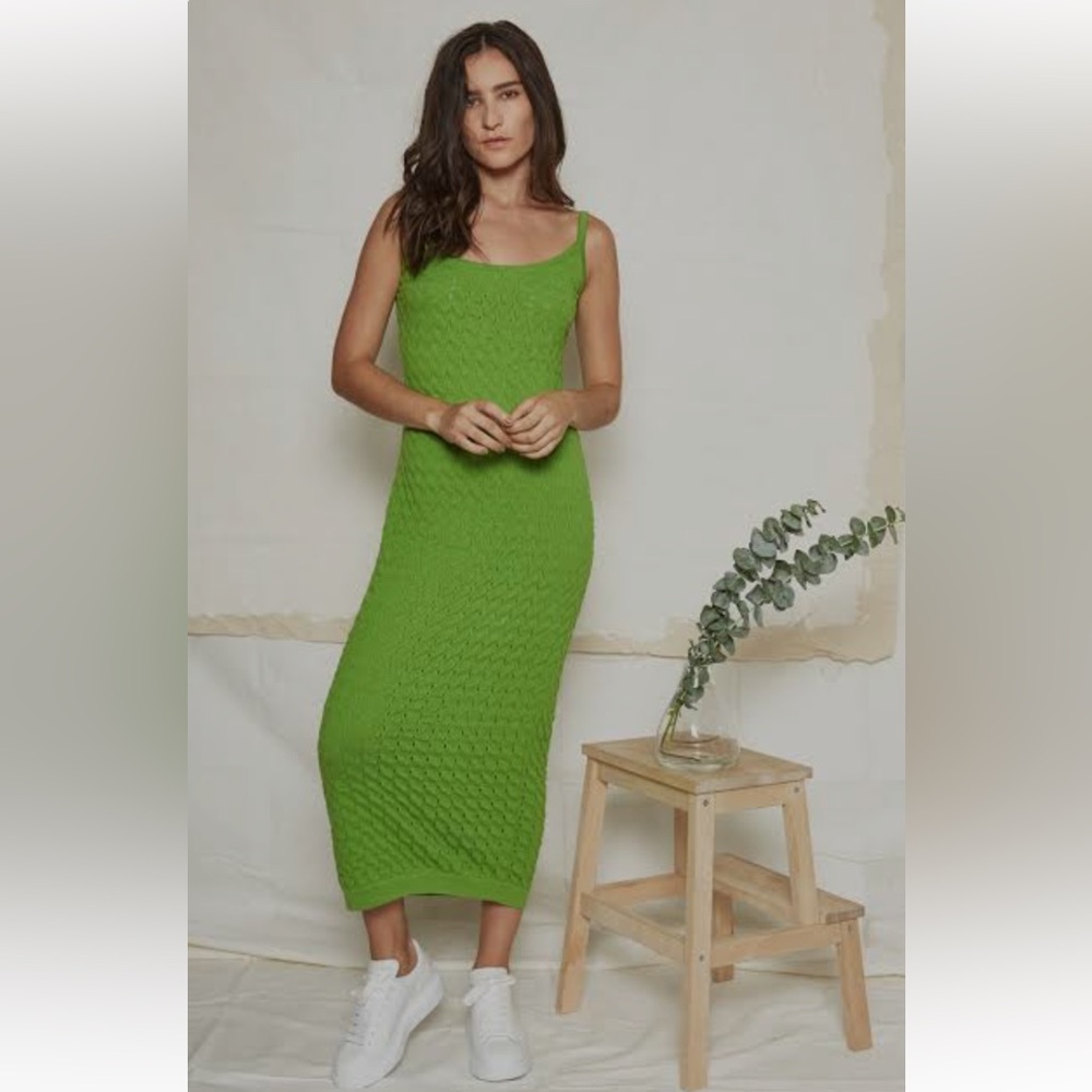 Ajaie Alaie green Rio knit slip midi dress